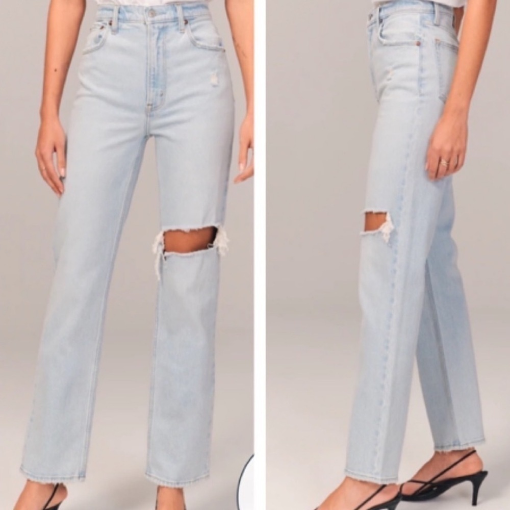 Abercrombie and Fitch The 90s Straight Ultra High Rise Light Wash sz 16 R - Picture 2 of 6